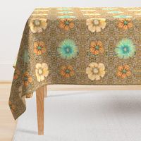 12" Hand painted Taupe/Multi Exotic Floral on Ikat Batik