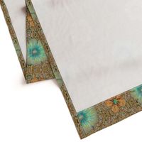 12" Hand painted Taupe/Multi Exotic Floral on Ikat Batik