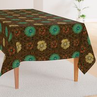 12" Hand painted Earth Brown/Multi Exotic Floral on Ikat Batik