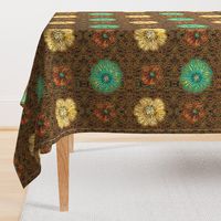 12" Hand painted Earth Brown/Multi Exotic Floral on Ikat Batik