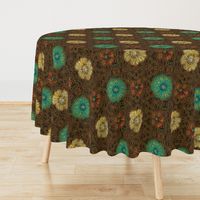 12" Hand painted Earth Brown/Multi Exotic Floral on Ikat Batik