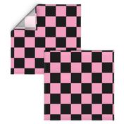 Three Inch Carnation Pink and Black Checkerboard Squares