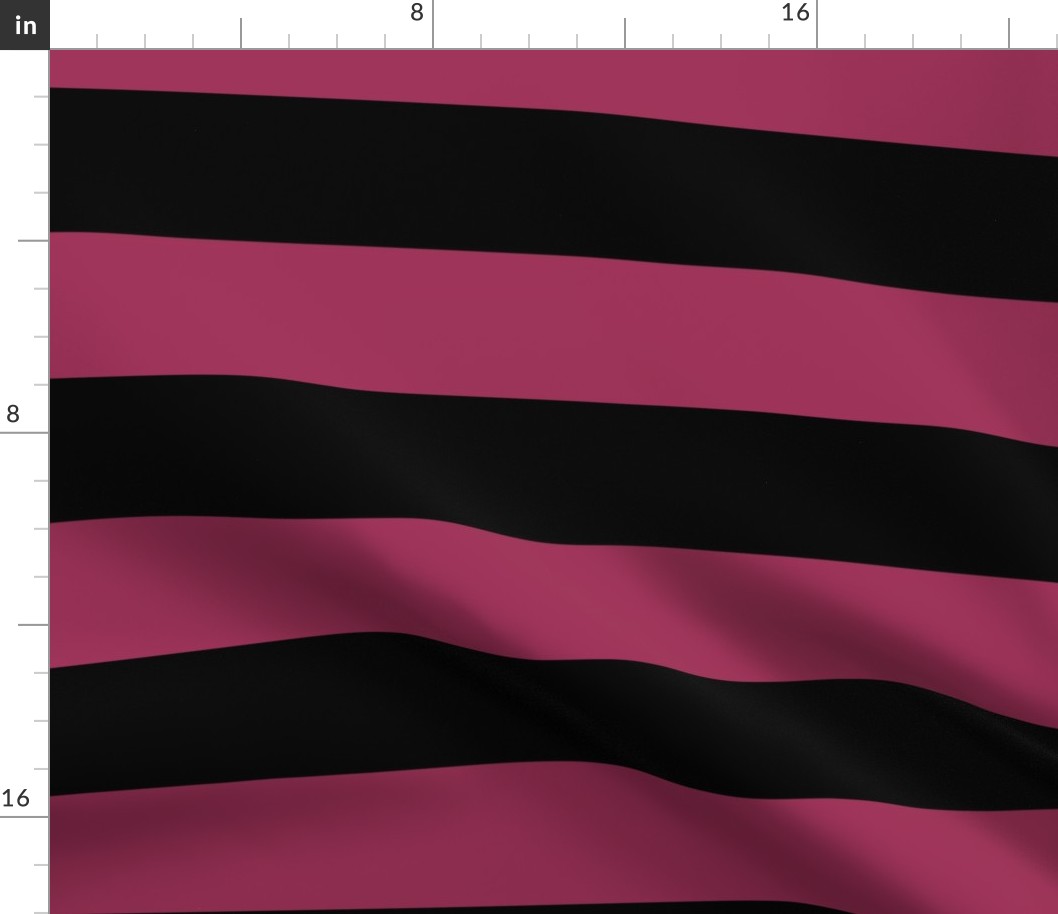 Three Inch Sangria Pink and Black Horizontal Stripes