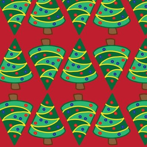 Geometric Christmas trees on red