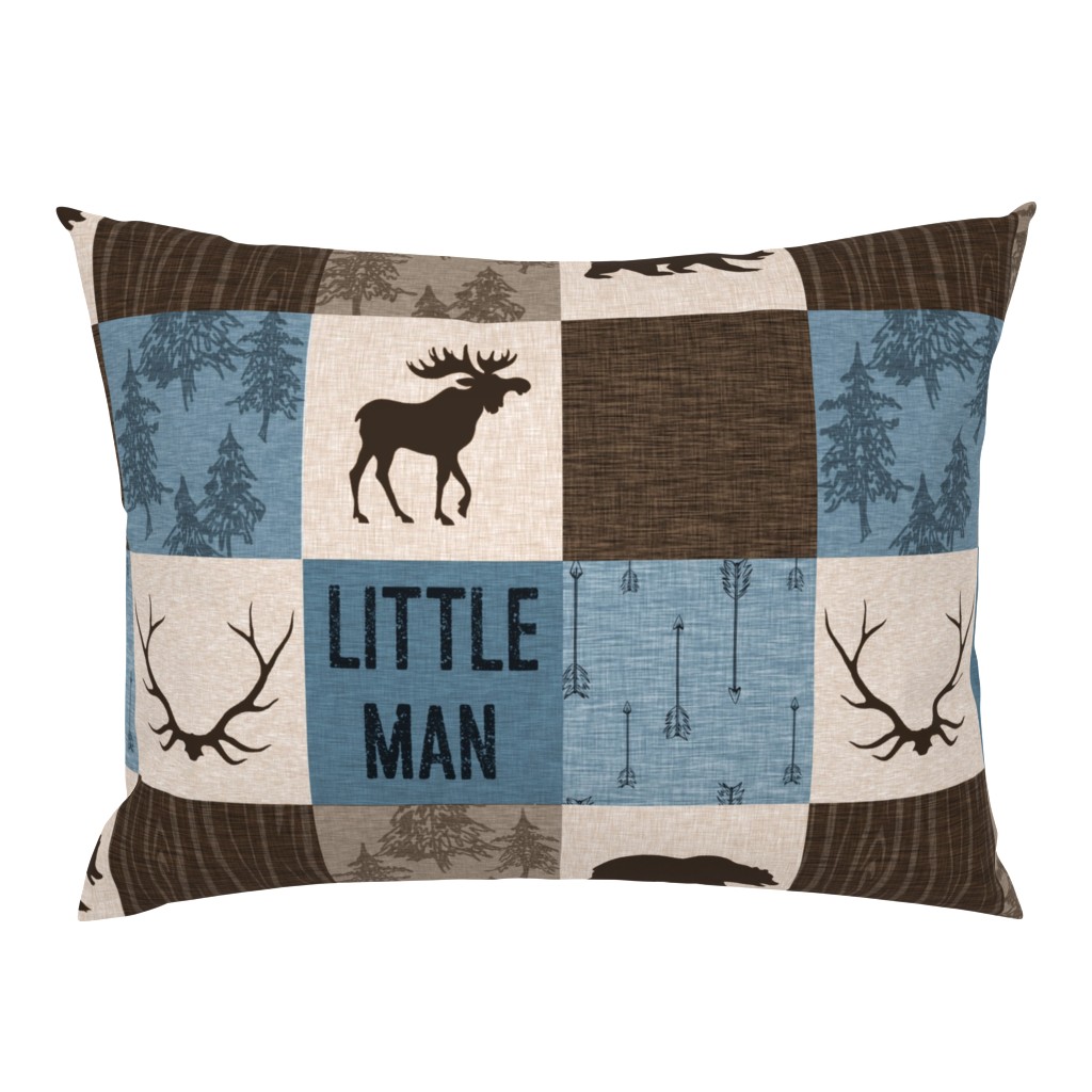 Little Man Woodland Quilt - blue and brown -  bear, moose, antlers, hunting