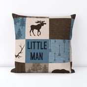 Little Man Woodland Quilt - blue and brown -  bear, moose, antlers, hunting