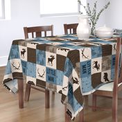 Little Man Woodland Quilt - blue and brown -  bear, moose, antlers, hunting