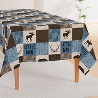 Little Man Woodland Quilt - blue and brown -  bear, moose, antlers, hunting