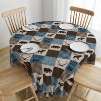 Little Man Woodland Quilt - blue and brown -  bear, moose, antlers, hunting