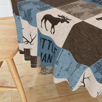 Little Man Woodland Quilt - blue and brown -  bear, moose, antlers, hunting