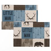 Little Man Woodland Quilt - blue and brown -  bear, moose, antlers, hunting