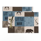 Little Man Woodland Quilt - blue and brown -  bear, moose, antlers, hunting