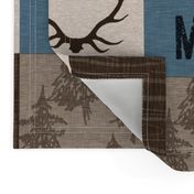 Little Man Woodland Quilt - blue and brown -  bear, moose, antlers, hunting