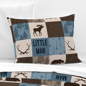 Little Man Woodland Quilt - blue and brown -  bear, moose, antlers, hunting