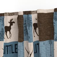 Little Man Woodland Quilt - blue and brown -  bear, moose, antlers, hunting