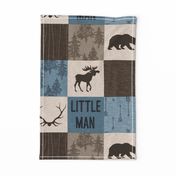 Little Man Woodland Quilt - blue and brown -  bear, moose, antlers, hunting