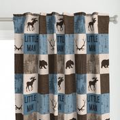 Little Man Woodland Quilt - blue and brown -  bear, moose, antlers, hunting