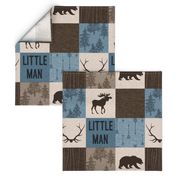 Little Man Woodland Quilt - blue and brown -  bear, moose, antlers, hunting