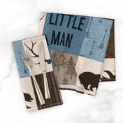 Little Man Woodland Quilt - blue and brown -  bear, moose, antlers, hunting