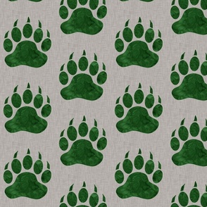 5” Bear Paw - Forest Green Watercolor on Light Taupe Linen