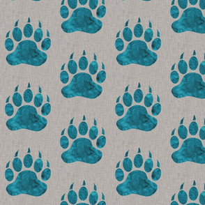 5” Bear Paw - Teal Watercolor on Light tAupe Linen