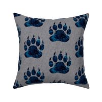 5” Bear paw - navy watercolor on grey linen