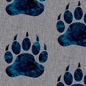 5” Bear paw - navy watercolor on grey linen