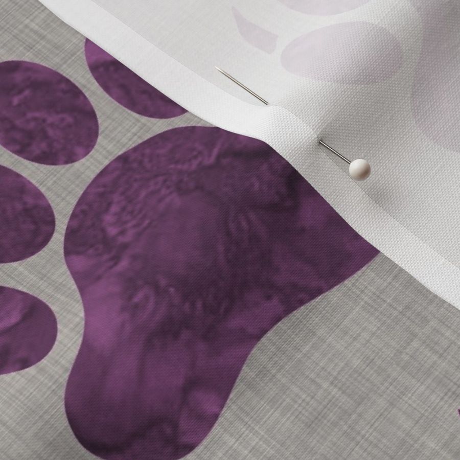 5” Bear Paw - Violet watercolor on Light Taupe Linen Texture