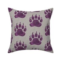 5” Bear Paw - Violet watercolor on Light Taupe Linen Texture