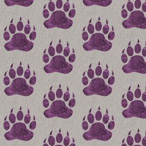 5” Bear Paw - Violet watercolor on Light Taupe Linen Texture