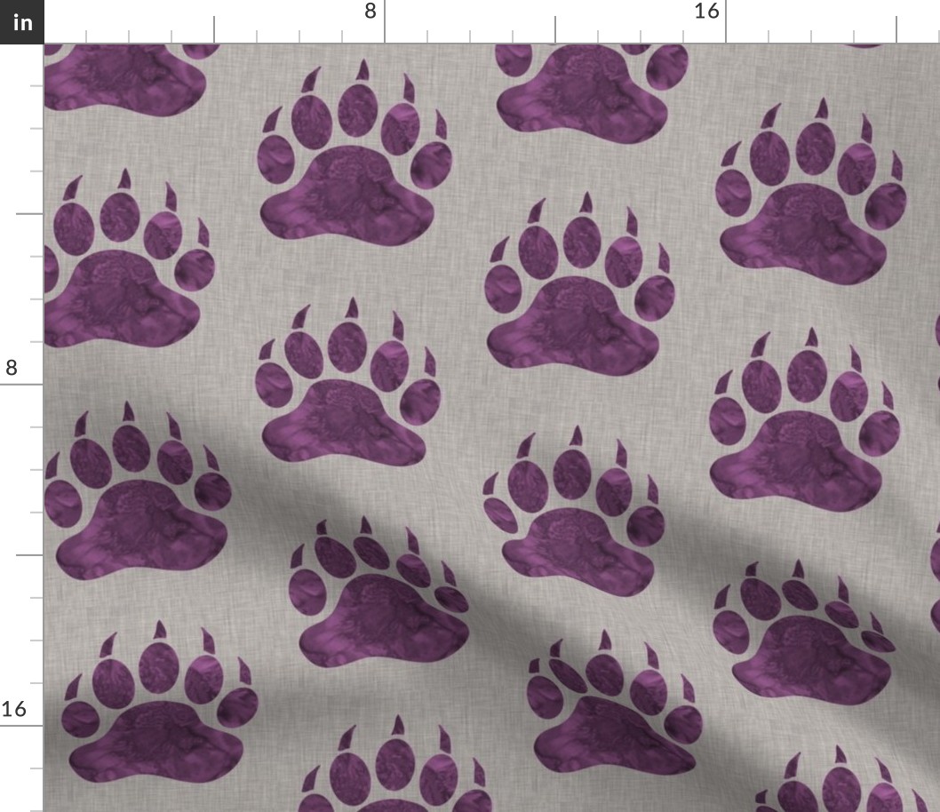5” Bear Paw - Violet watercolor on Light Taupe Linen Texture