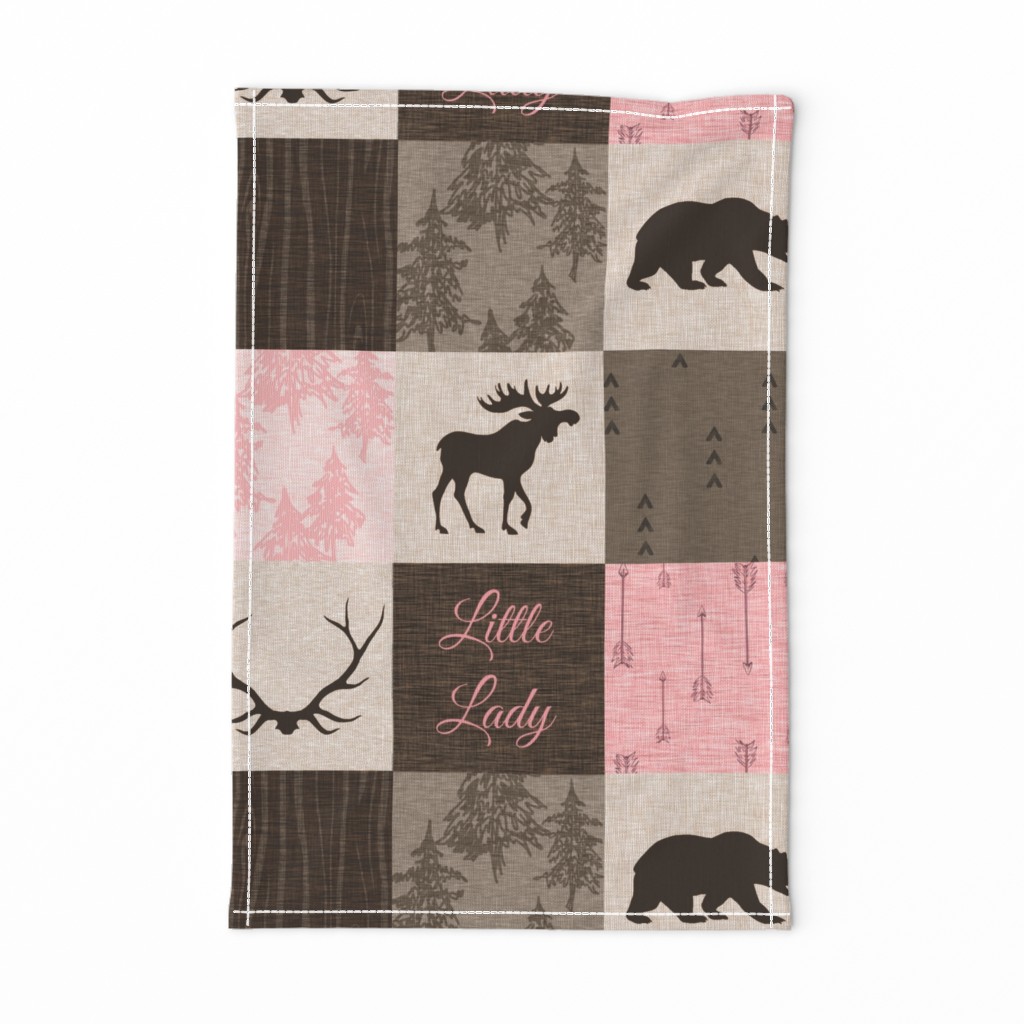 Little Lady Rustic Woodland Quilt - pink and brown - bear, moose, antlers