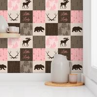 Little Lady Rustic Woodland Quilt - pink and brown - bear, moose, antlers