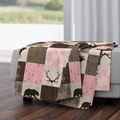 Little Lady Rustic Woodland Quilt - pink and brown - bear, moose, antlers