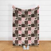 Little Lady Rustic Woodland Quilt - pink and brown - bear, moose, antlers