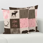 Little Lady Rustic Woodland Quilt - pink and brown - bear, moose, antlers