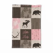 Little Lady Rustic Woodland Quilt - pink and brown - bear, moose, antlers