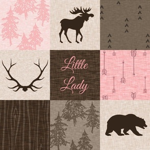 Little Lady Rustic Woodland Quilt - pink and brown - bear, moose, antlers