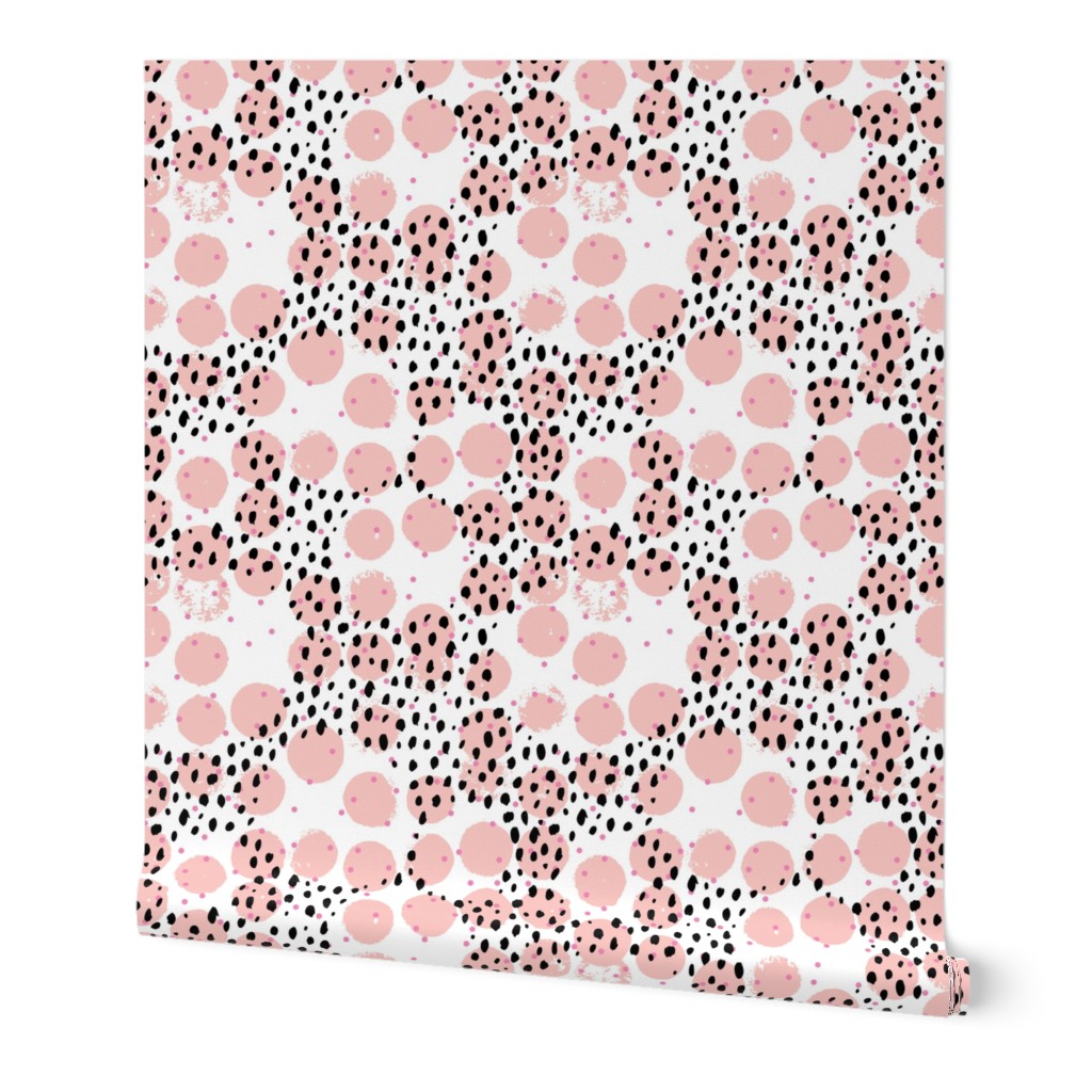 Abstract rain raw brush spots and dots cool trendy pastel print LA style pink