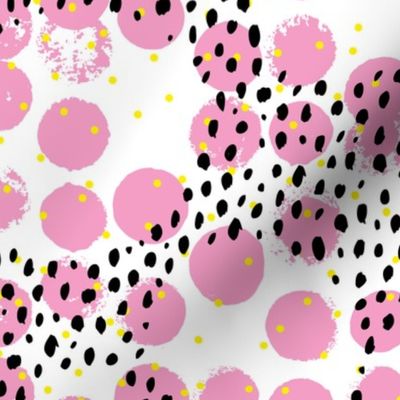 Abstract rain raw brush spots and dots cool trendy neon print LA style pink