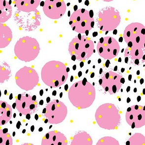 Abstract rain raw brush spots and dots cool trendy neon print LA style pink