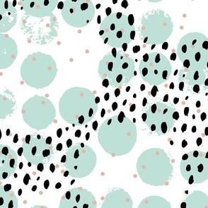 Abstract rain raw brush spots and dots cool trendy pastel print LA style mint