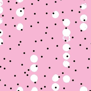 Strings of dots raw brush spots and rain drop neon abstract pop design in pink
