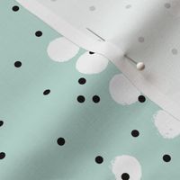 Strings of dots raw brush spots and rain drop neon abstract pop design in mint