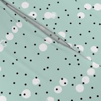 Strings of dots raw brush spots and rain drop neon abstract pop design in mint