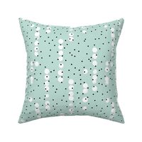 Strings of dots raw brush spots and rain drop neon abstract pop design in mint