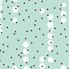 Strings of dots raw brush spots and rain drop neon abstract pop design in mint