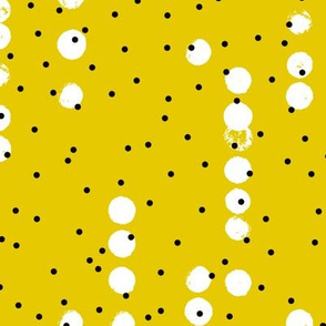 Strings of dots raw brush spots and rain drop neon abstract pop design in yellow