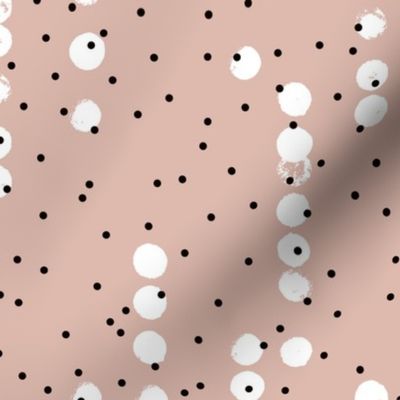 Strings of dots raw brush spots and rain drop pastel abstract pop design in beige