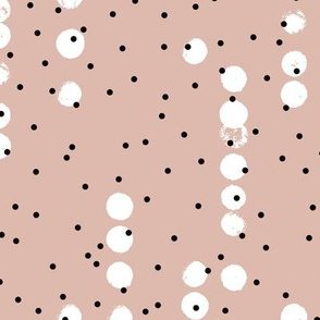 Strings of dots raw brush spots and rain drop pastel abstract pop design in beige